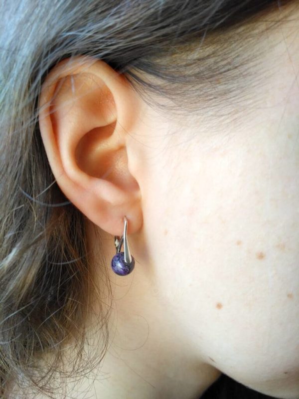 Náušnice čaroit, stříbrné * Charoite earrings, silver