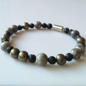 Náramek jaspis-pyrit-láva * Bracelet from jasper, pyrite, lava