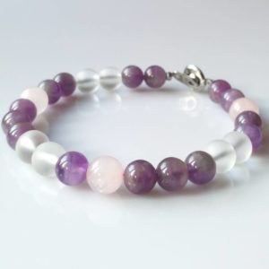 Náramek ametyst-křišťál-růženín * Bracelet from Amethyst, Quartz Crystal and Rose Quartz