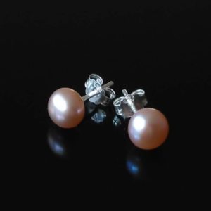 Perlové náušnice růžové, stříbrné * Rose pearl stud earrings, silver