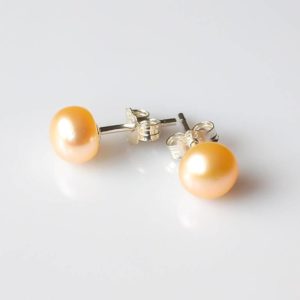 Perlové náušnice lososové, stříbrné * Beige pearl earrings, silver