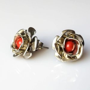 Náušnice jaspis červený puzety s kytičkou * Red Jasper flower stud earrings