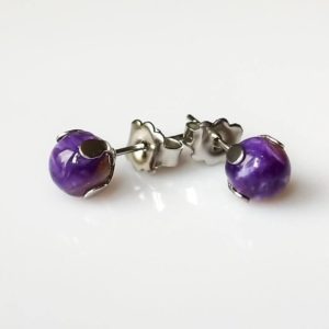 Náušnice čaroit puzety * Charoite stud earrings