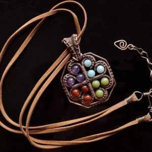 Měděný náhrdelník ametyst, amazonit, karneol, jadeit * Copper necklace with Amethyst, Amazonite, Carnelian and Jade